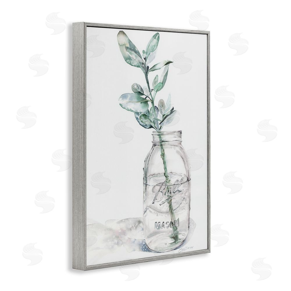 Cady Driver Minimal Herb in Glass Jar Gray Framed Giclee Wall Art Print