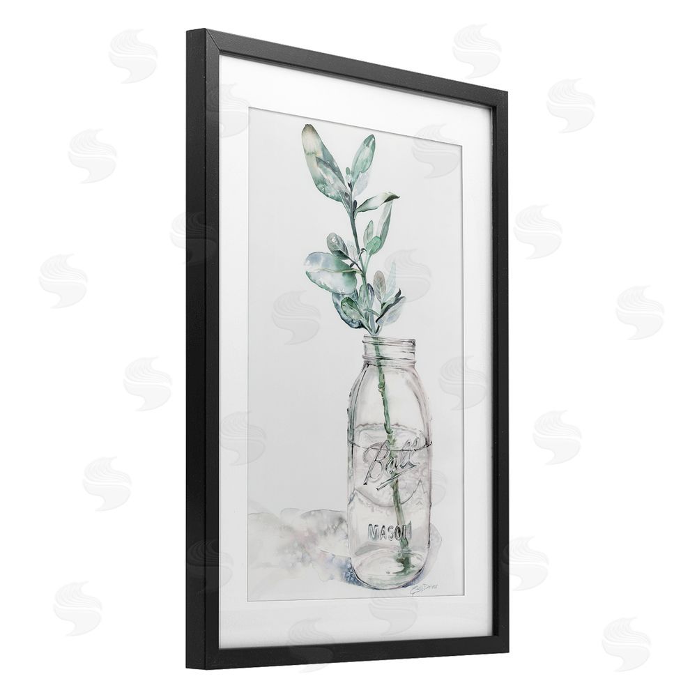 Cady Driver Minimal Herb in Glass Jar Black Framed Print Under Glass with White Mat Wall Art