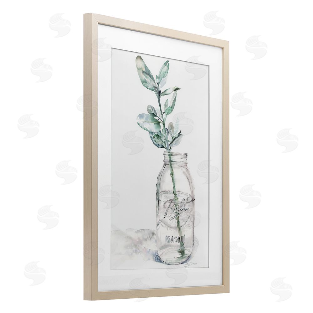 Cady Driver Minimal Herb in Glass Jar Birch Framed Print Under Glass with White Mat Wall Art