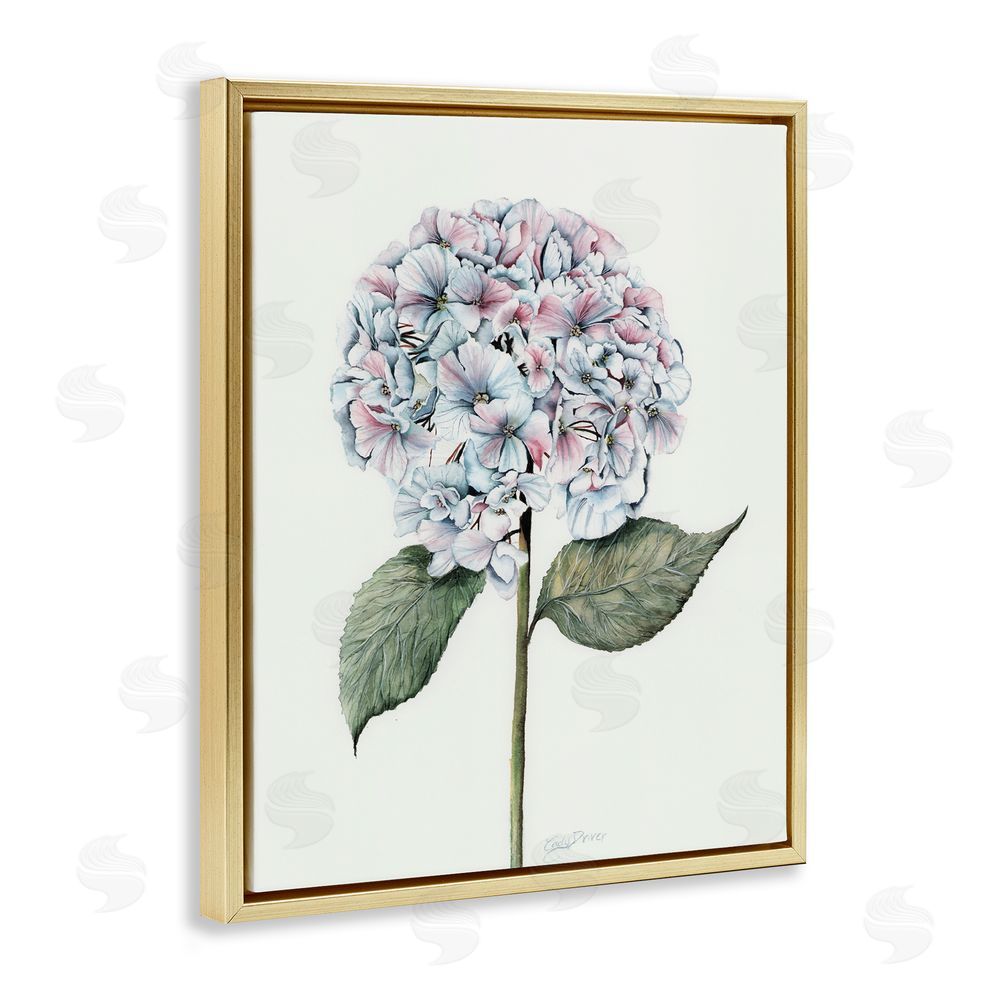 Cady Driver Round Hydrangea Bulb Gold Floating Frame Canvas Wall Art Print