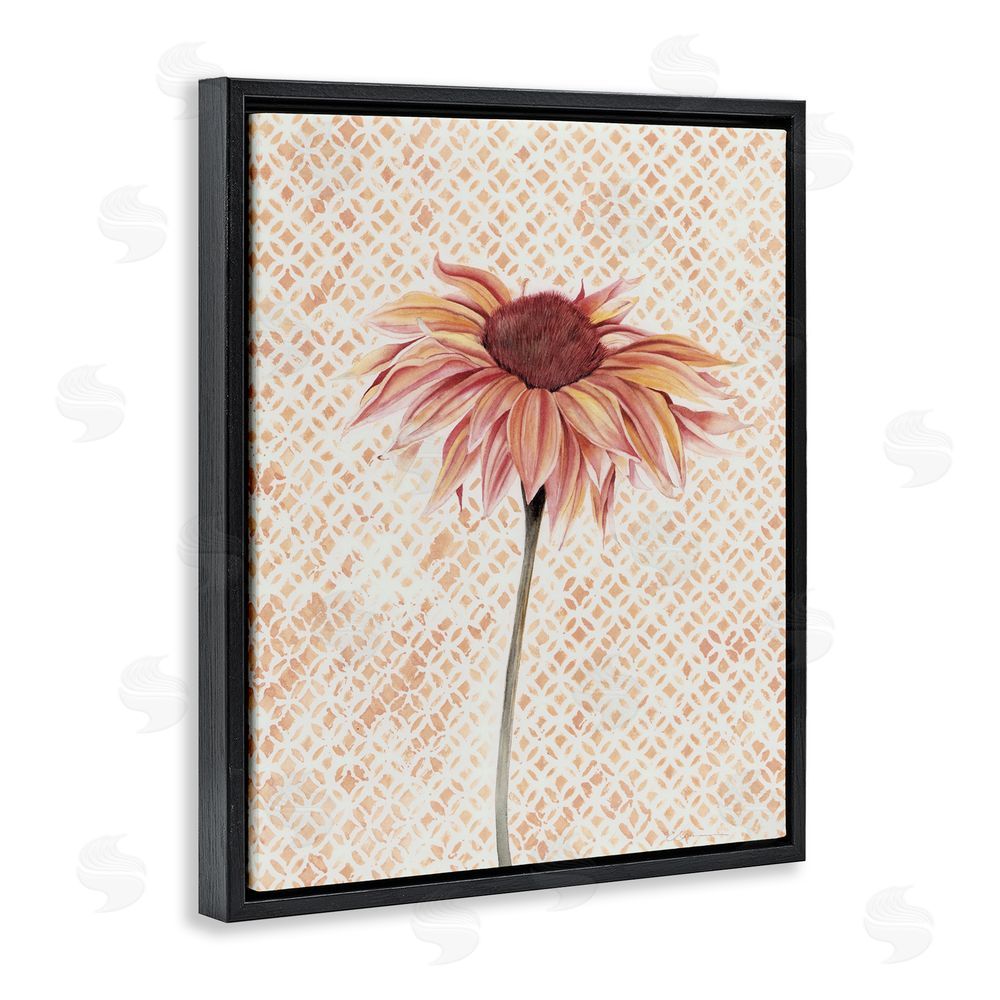 Cady Driver Sunflower on Detailed Pattern Black Floating Frame Canvas Wall Art Print