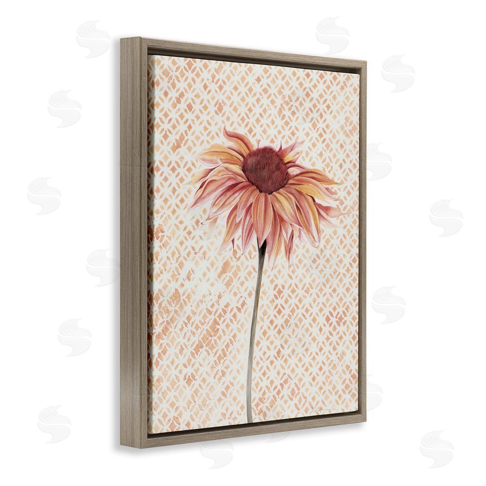 Cady Driver Sunflower on Detailed Pattern Brown Floating Frame Canvas Wall Art Print
