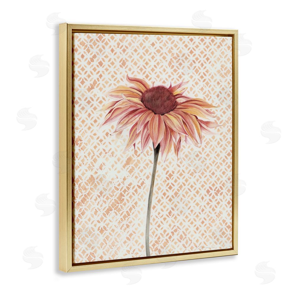 Cady Driver Sunflower on Detailed Pattern Gold Floating Frame Canvas Wall Art Print