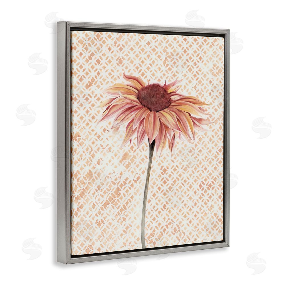 Cady Driver Sunflower on Detailed Pattern Gray Floating Frame Canvas Wall Art Print