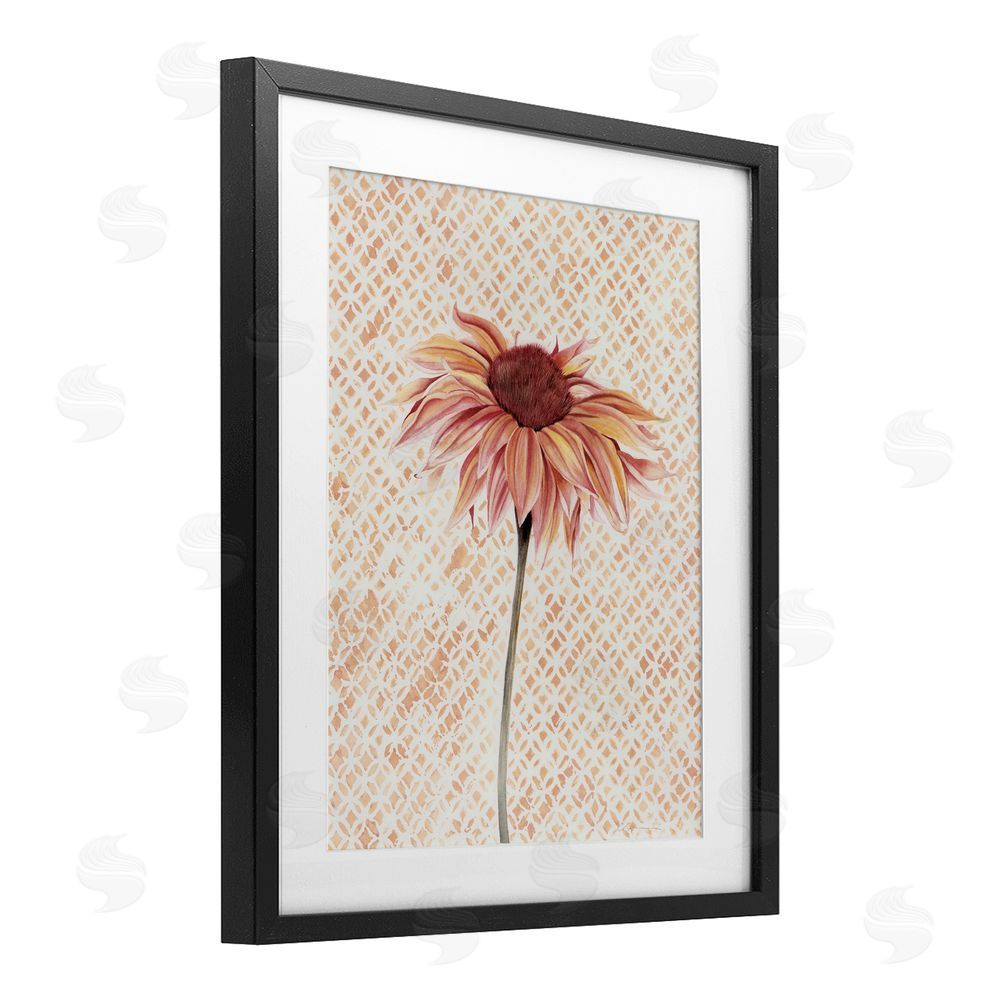 Cady Driver Sunflower on Detailed Pattern Black Framed Print Under Glass with White Mat Wall Art