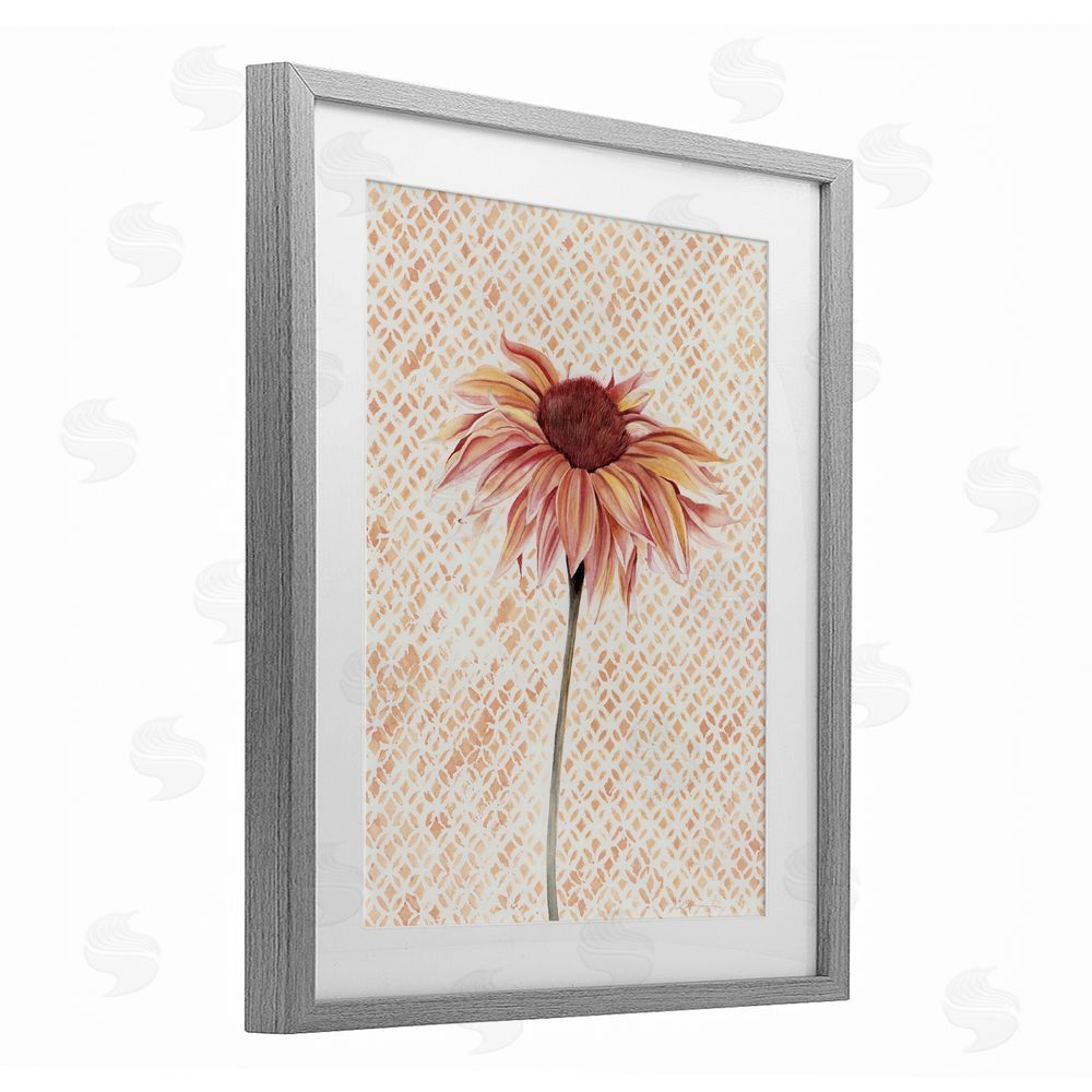 Cady Driver Sunflower on Detailed Pattern Gray Framed Print Under Glass with White Mat Wall Art