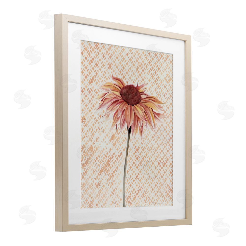 Cady Driver Sunflower on Detailed Pattern Birch Framed Print Under Glass with White Mat Wall Art