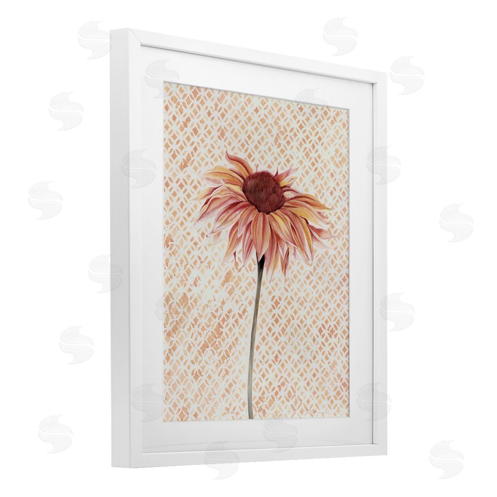 Cady Driver Sunflower on Detailed Pattern White Framed Print Under Glass with Mat Wall Art