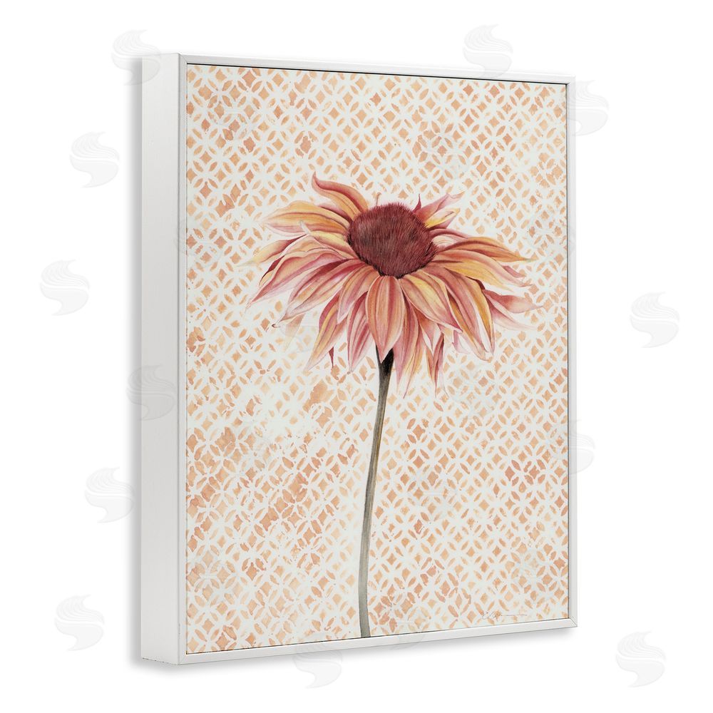 Cady Driver Sunflower on Detailed Pattern White Framed Giclee Wall Art Print
