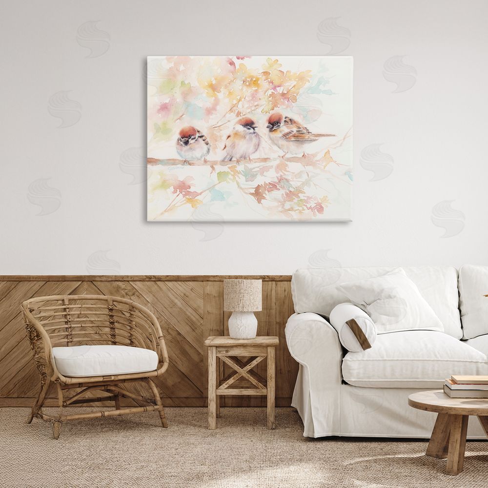 Cady Driver Trio of Birds on Watercolor Branch Canvas Art on Wall