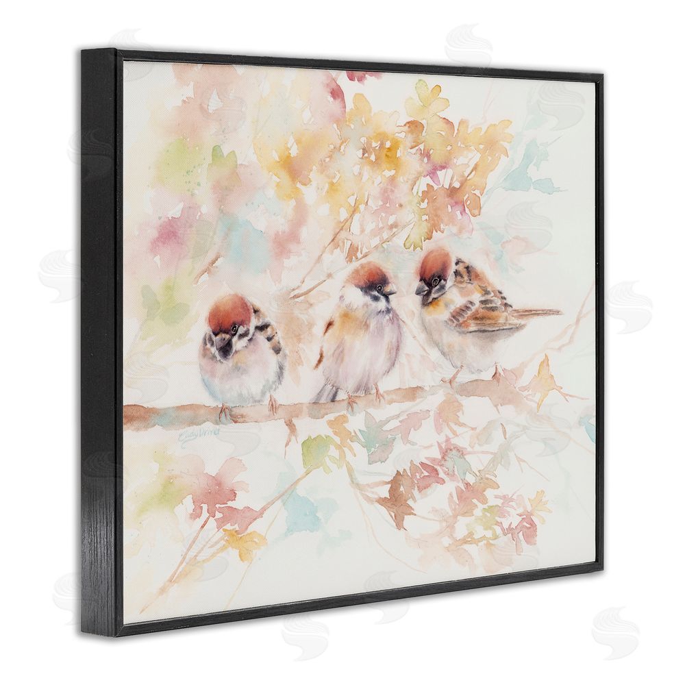 Cady Driver Trio of Birds on Watercolor Branch Black Framed Giclee Wall Art Print
