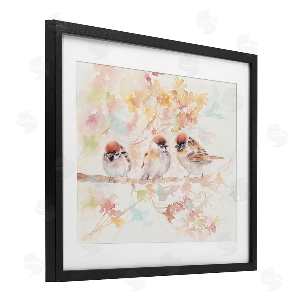 Cady Driver Trio of Birds on Watercolor Branch Black Framed Print Under Glass with White Mat Wall Art