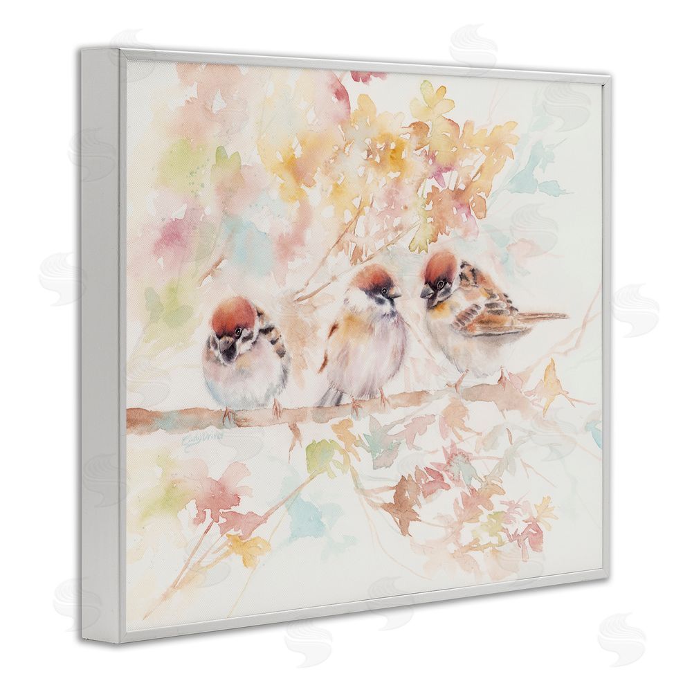Cady Driver Trio of Birds on Watercolor Branch White Framed Giclee Wall Art Print