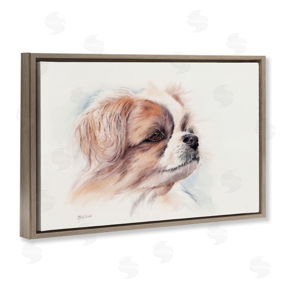 Cady Driver Expressive Dog Face Portrait Brown Floating Frame Canvas Wall Art Print