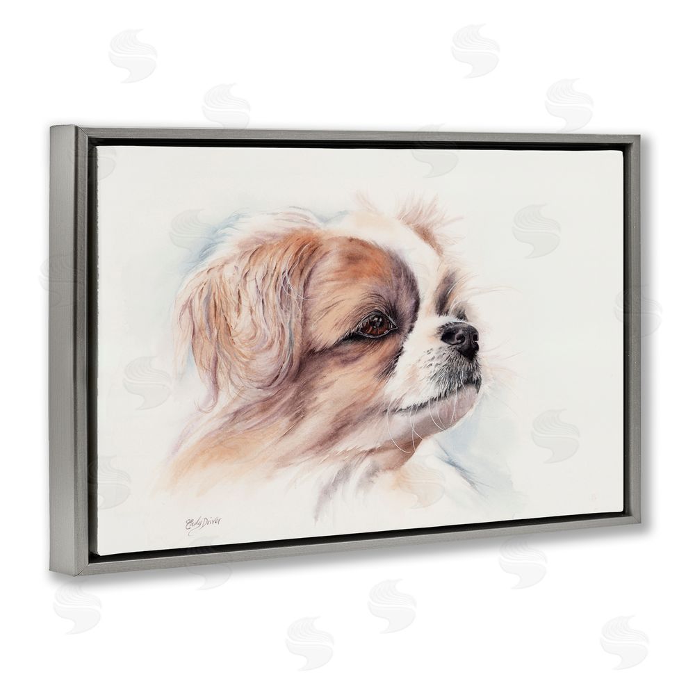 Cady Driver Expressive Dog Face Portrait Gray Floating Frame Canvas Wall Art Print