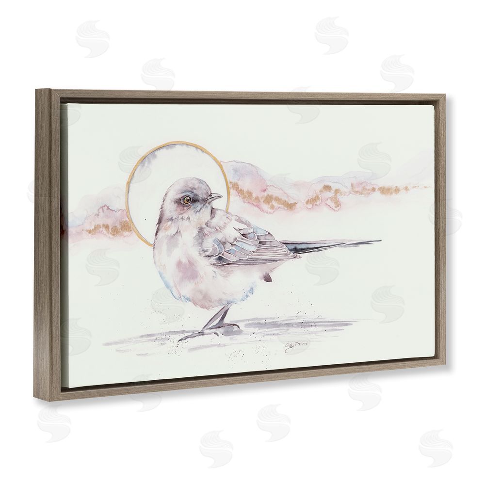 Cady Driver Bird & Moon Watercolor Brown Floating Frame Canvas Wall Art Print