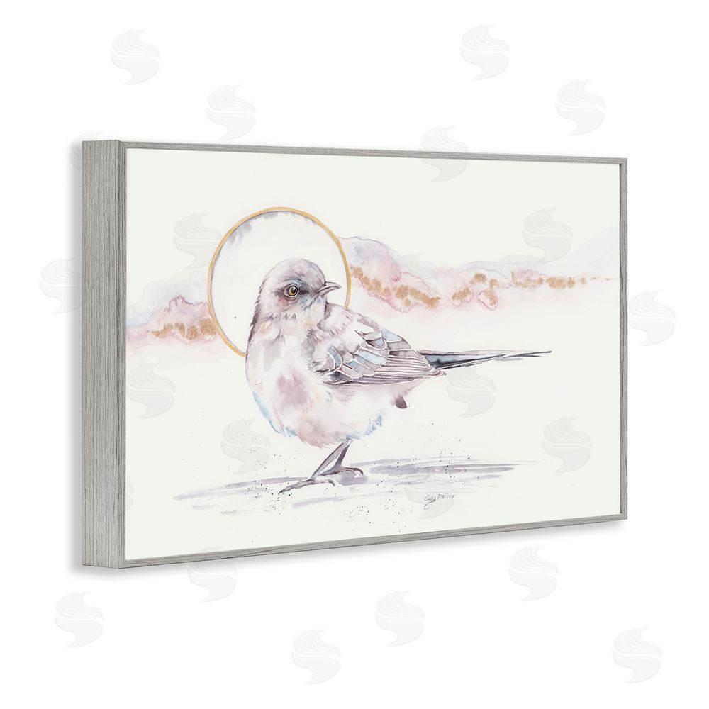Cady Driver Bird & Moon Watercolor Gray Framed Giclee Wall Art Print