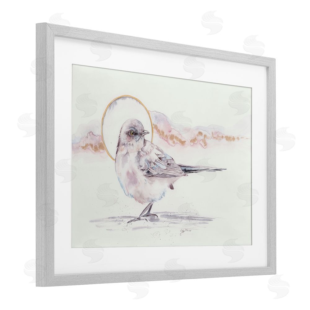 Cady Driver Bird & Moon Watercolor Gray Framed Print Under Glass with White Mat Wall Art