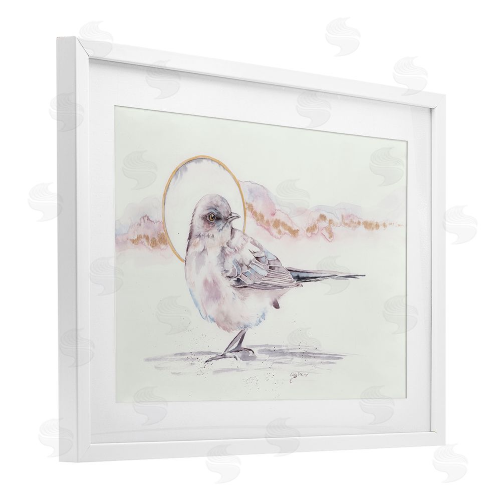 Cady Driver Bird & Moon Watercolor White Framed Print Under Glass with Mat Wall Art