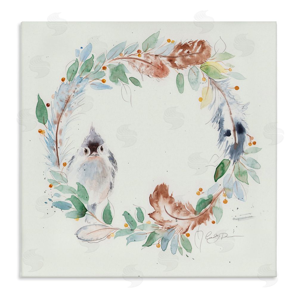 Cady Driver Wispy Bird & Botanical Wreath Canvas Wall Art Print