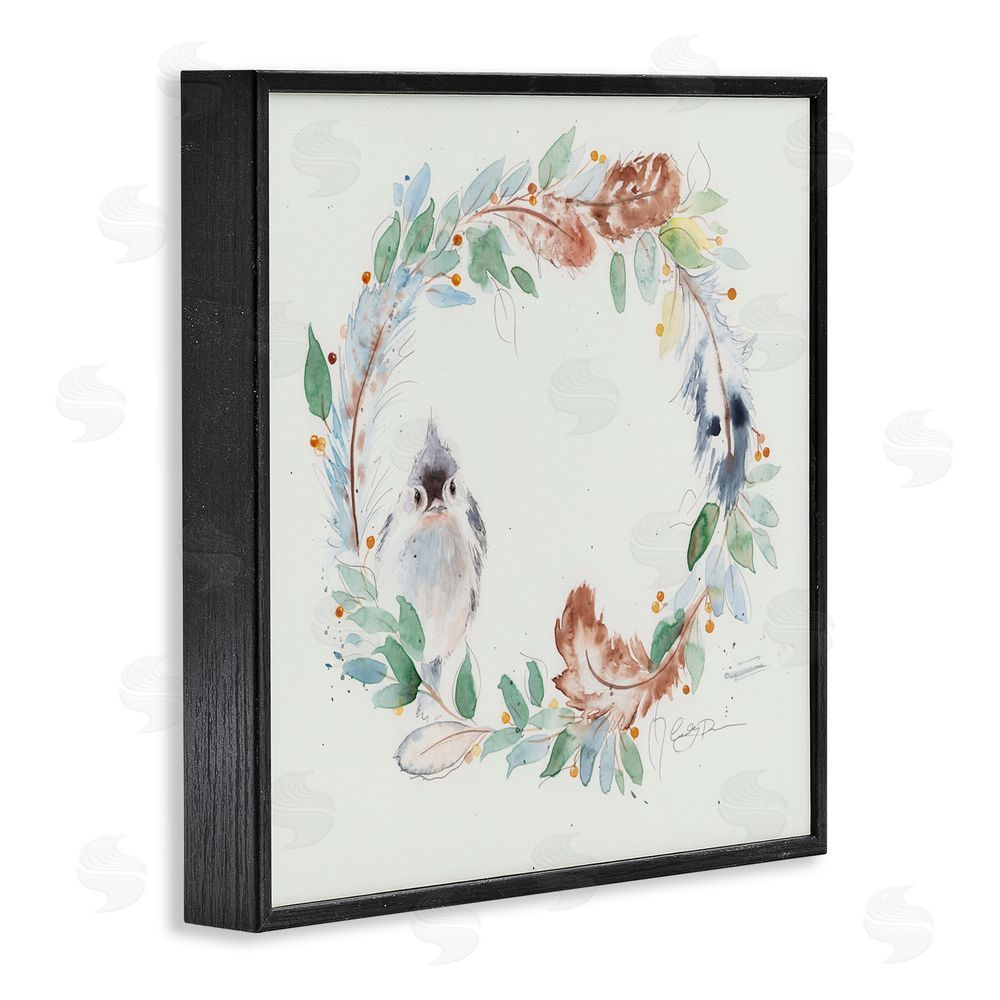 Cady Driver Wispy Bird & Botanical Wreath Black Framed Giclee Wall Art Print