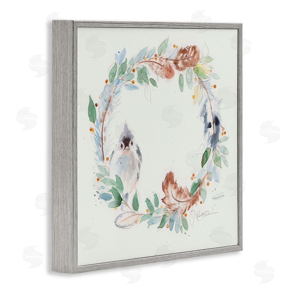 Cady Driver Wispy Bird & Botanical Wreath Gray Framed Giclee Wall Art Print