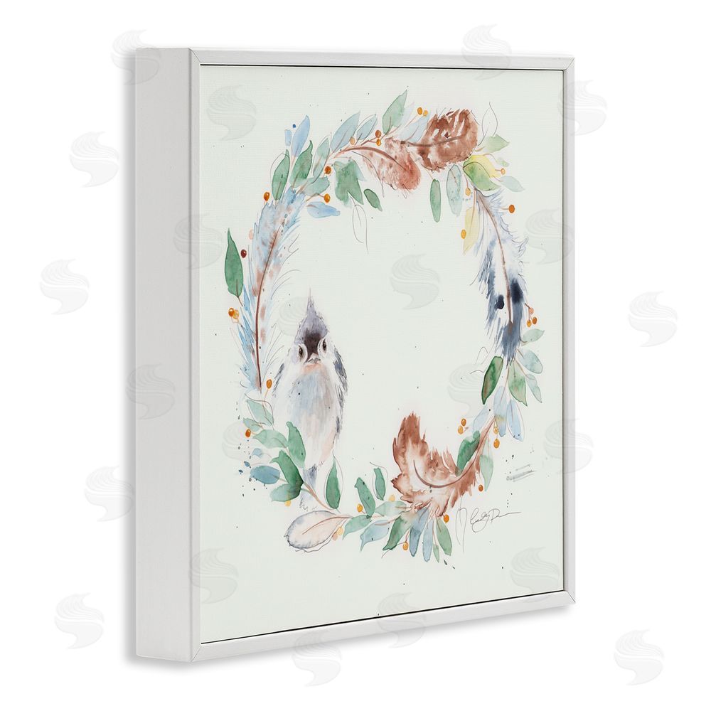 Cady Driver Wispy Bird & Botanical Wreath White Framed Giclee Wall Art Print