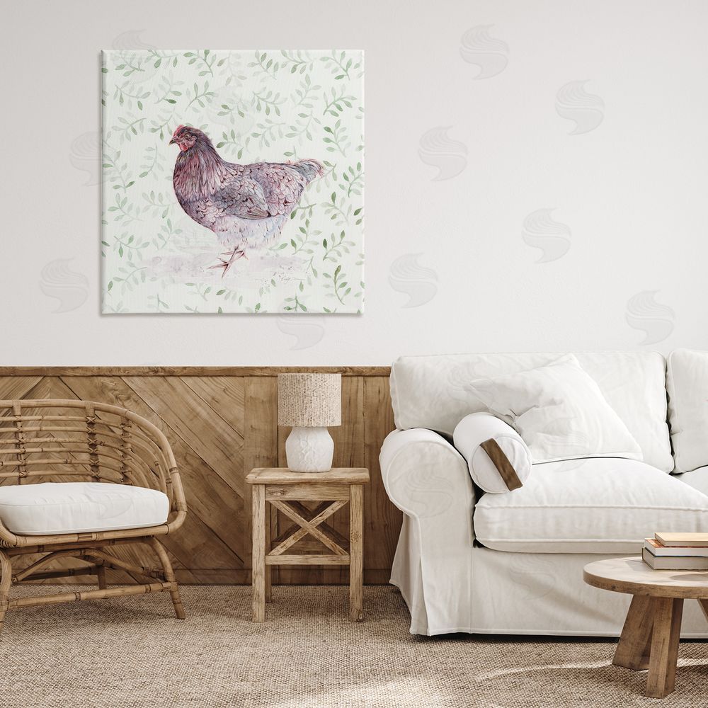 Cady Driver Hen Portrait on Leaf Sprigs Canvas Art on Wall