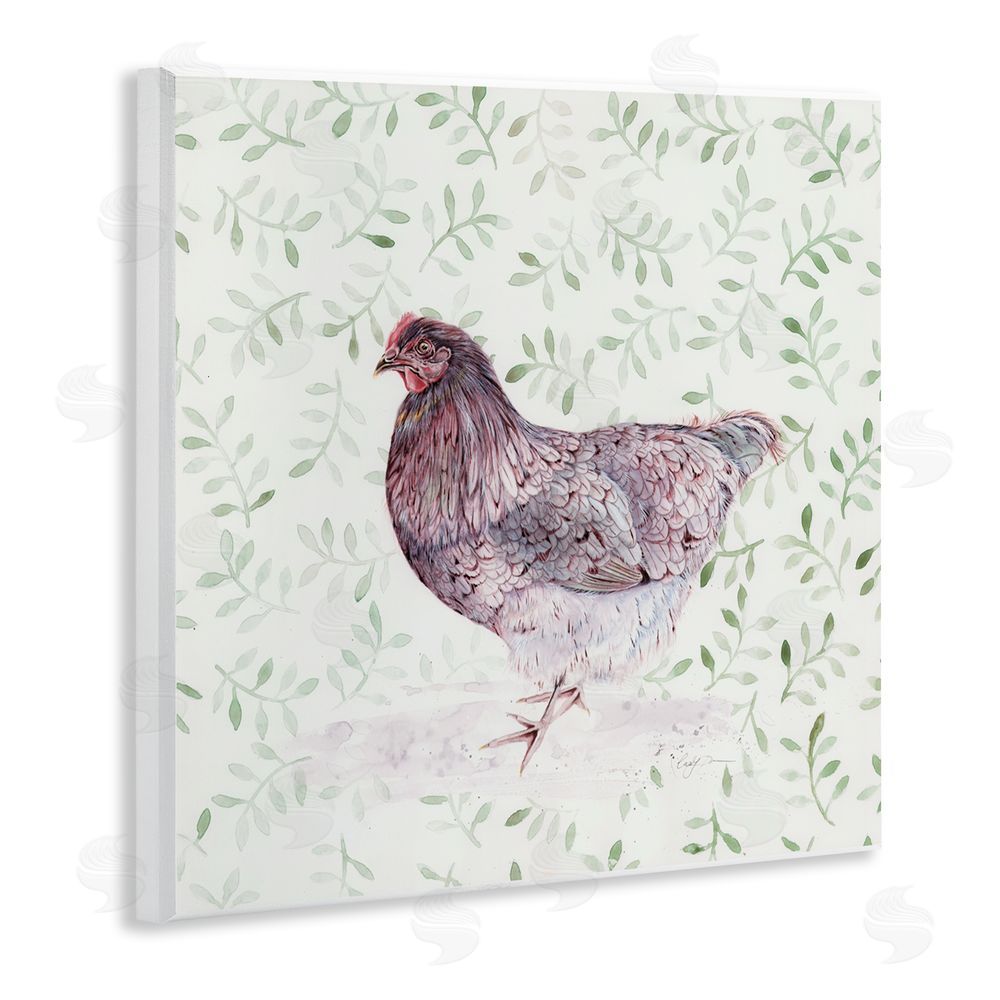 Cady Driver Hen Portrait on Leaf Sprigs Wall Plaque Art Print