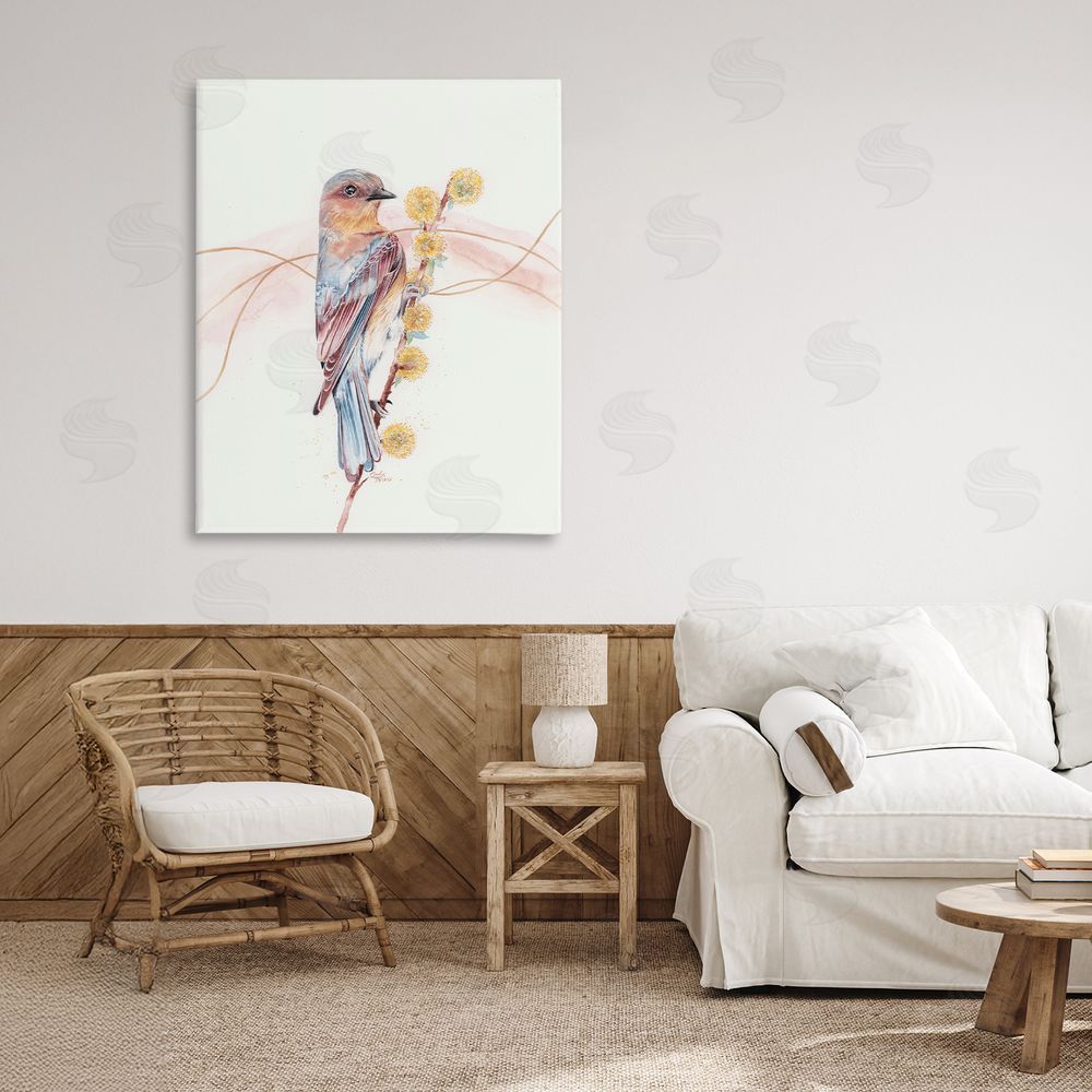 Cady Driver Bird & Yellow Puffy Flowers Canvas Art on Wall