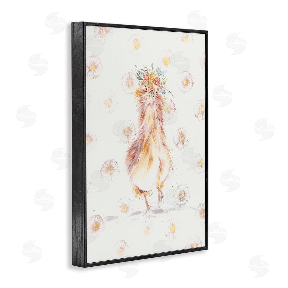 Cady Driver Silkie Chicken with Daisies Black Framed Giclee Wall Art Print