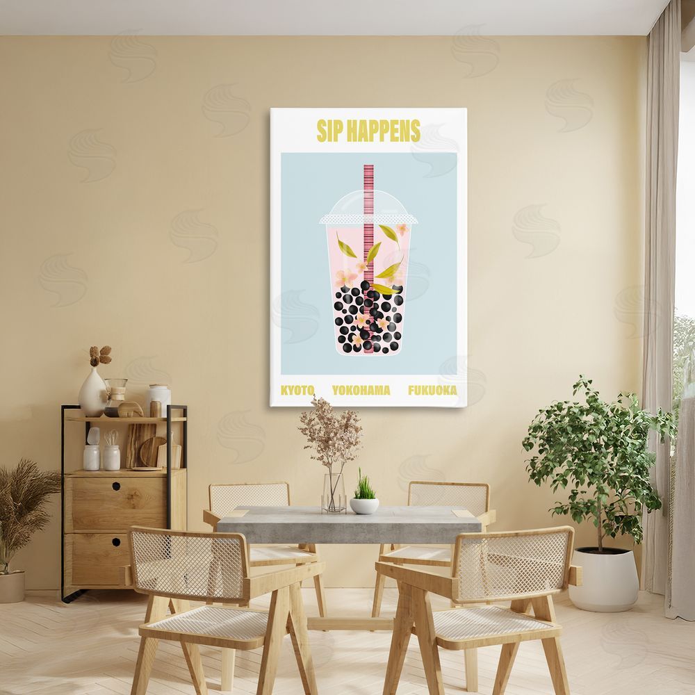 A Barefoot Stylist Sip Happens Boba Tea Canvas Art on Wall