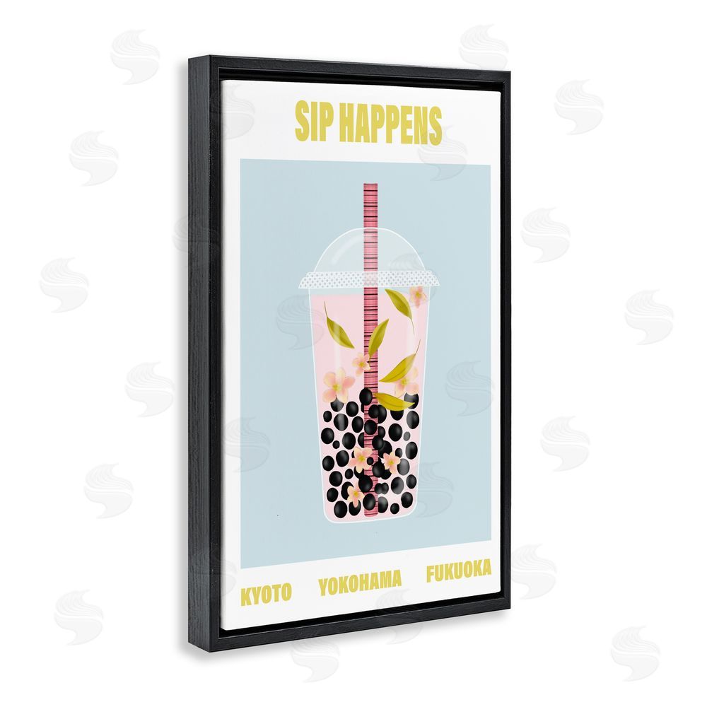 A Barefoot Stylist Sip Happens Boba Tea Black Floating Frame Canvas Wall Art Print