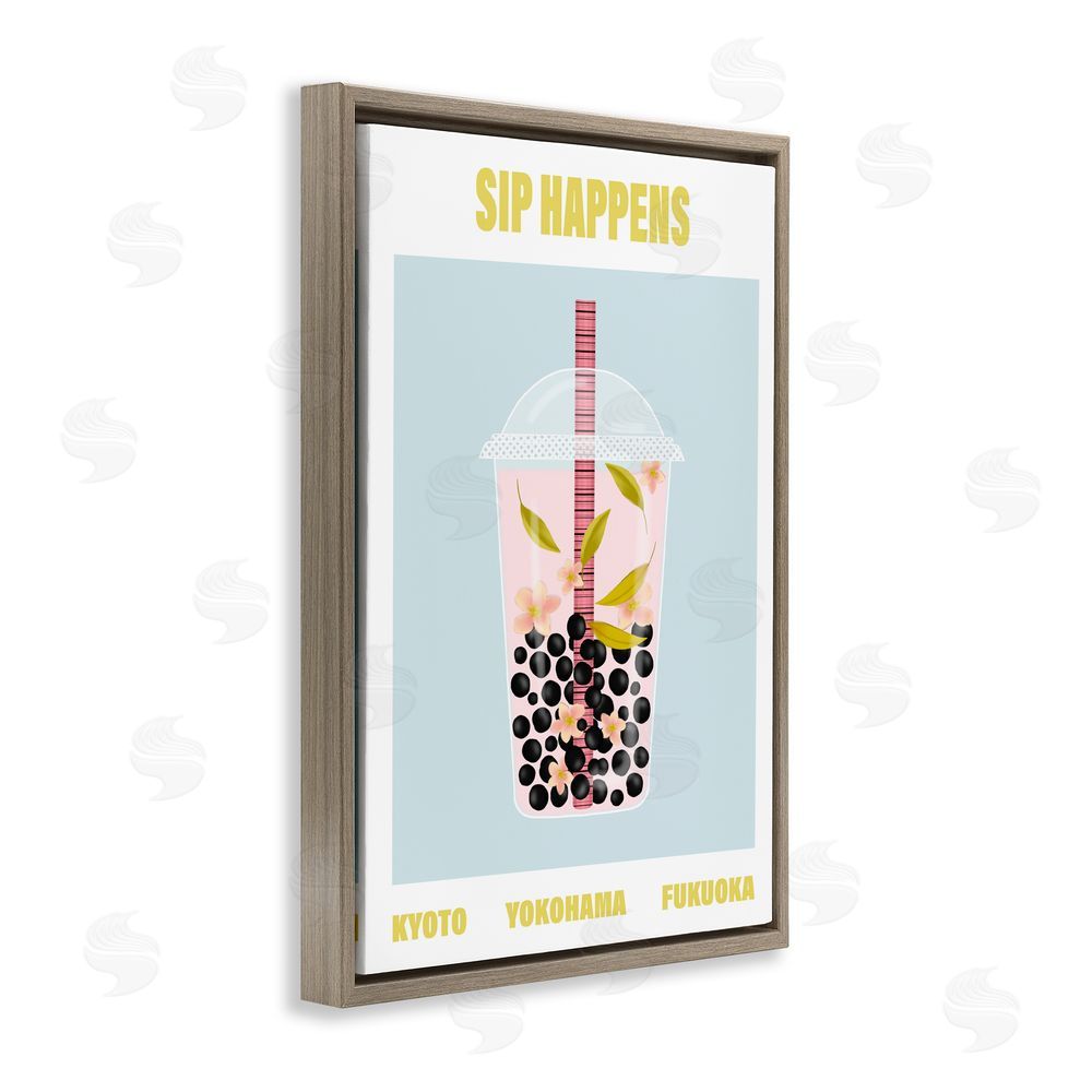 A Barefoot Stylist Sip Happens Boba Tea Brown Floating Frame Canvas Wall Art Print