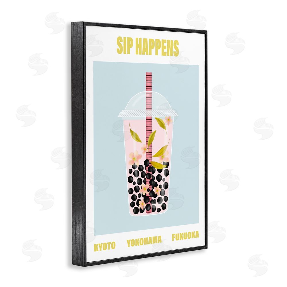 A Barefoot Stylist Sip Happens Boba Tea Black Framed Giclee Wall Art Print