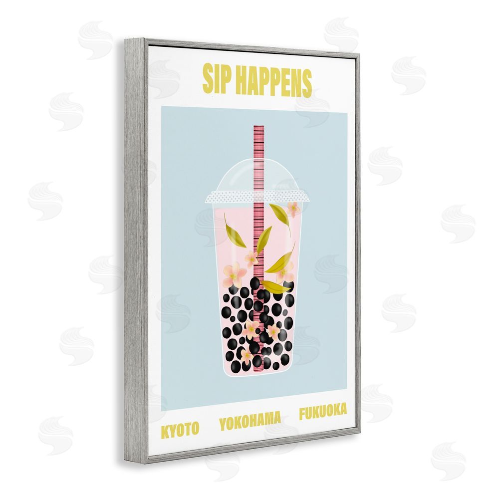 A Barefoot Stylist Sip Happens Boba Tea Gray Framed Giclee Wall Art Print