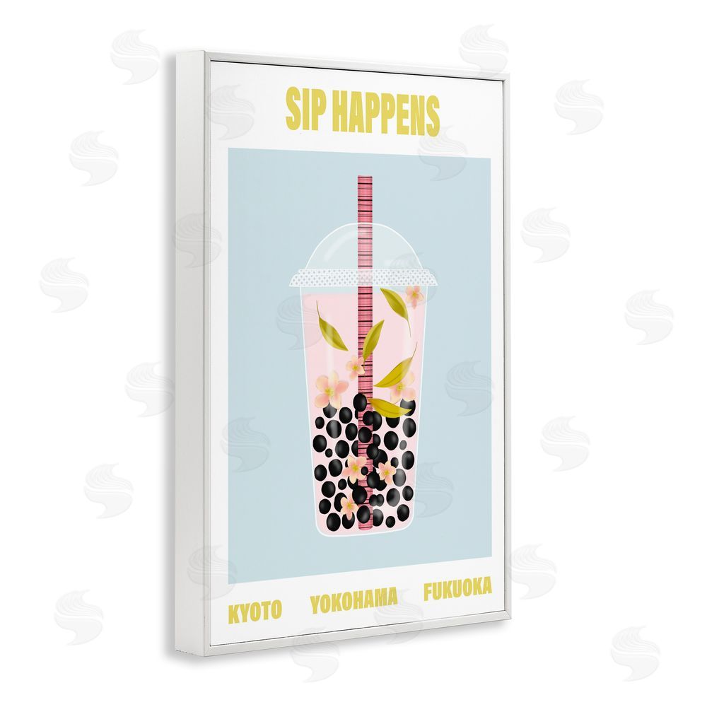 A Barefoot Stylist Sip Happens Boba Tea White Framed Giclee Wall Art Print