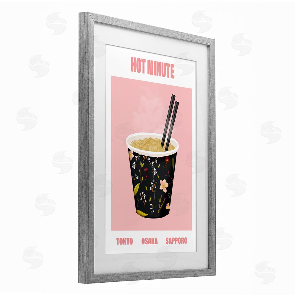 A Barefoot Stylist Hot Minute Cup of Noodles Gray Framed Print Under Glass with White Mat Wall Art