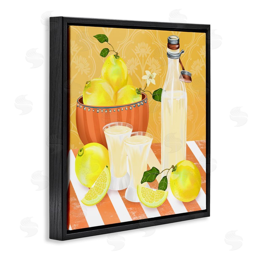 Lori Mosley Cocktail Lemons Fruit Bowl Black Floating Frame Canvas Wall Art Print