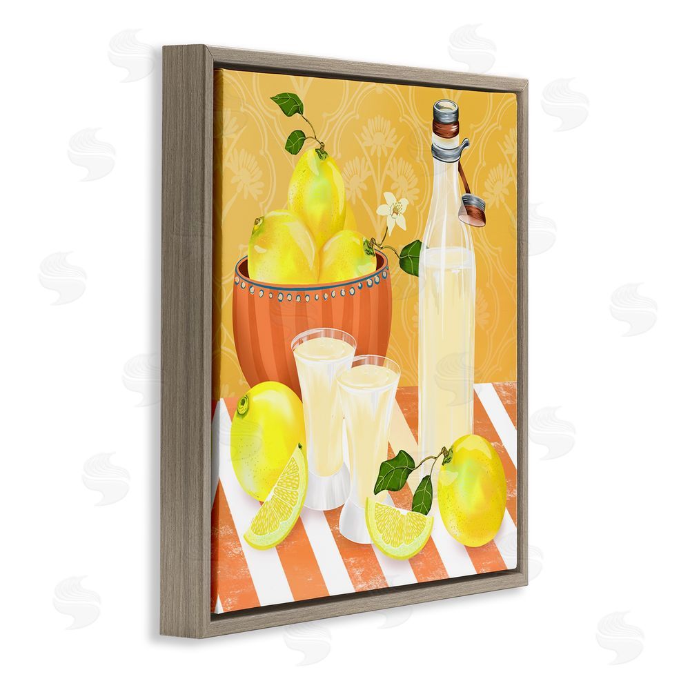Lori Mosley Cocktail Lemons Fruit Bowl Brown Floating Frame Canvas Wall Art Print