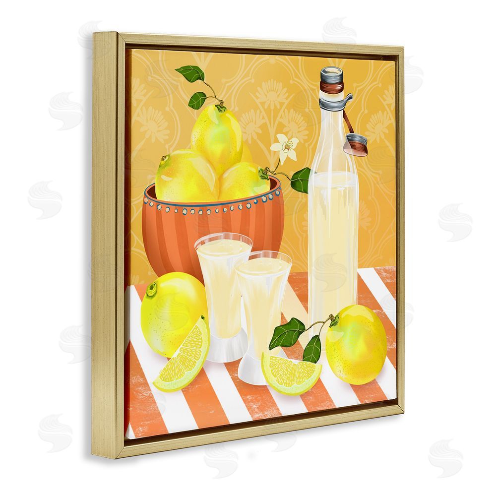 Lori Mosley Cocktail Lemons Fruit Bowl Gold Floating Frame Canvas Wall Art Print