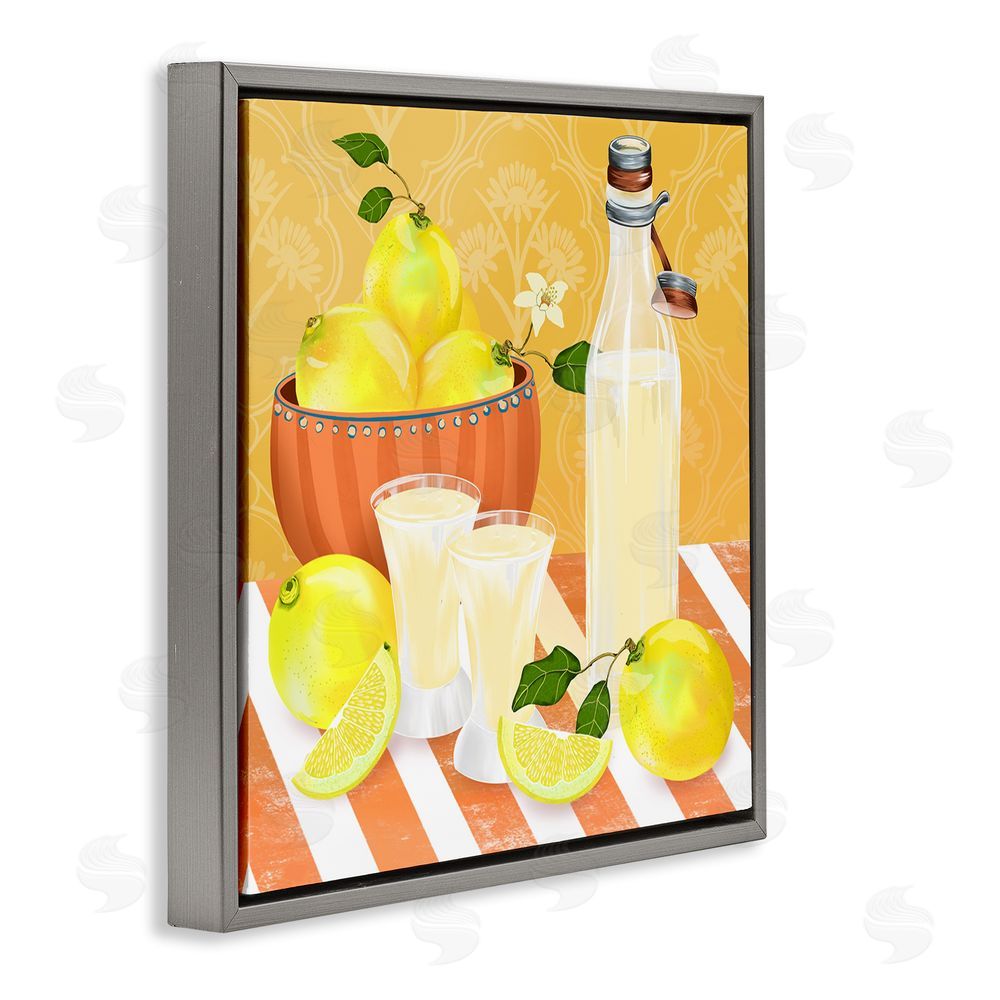 Lori Mosley Cocktail Lemons Fruit Bowl Gray Floating Frame Canvas Wall Art Print