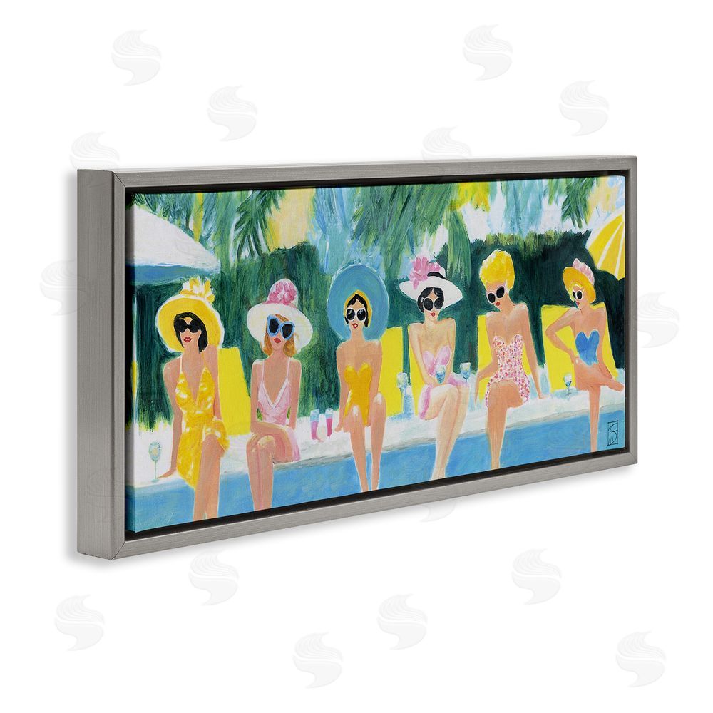 Sara Culpepper Besties By The Pool Gray Floating Frame Canvas Wall Art Print