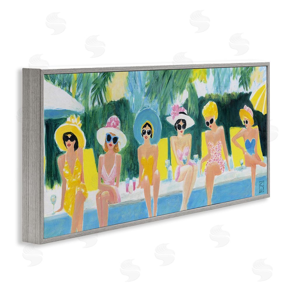 Sara Culpepper Besties By The Pool Gray Framed Giclee Wall Art Print
