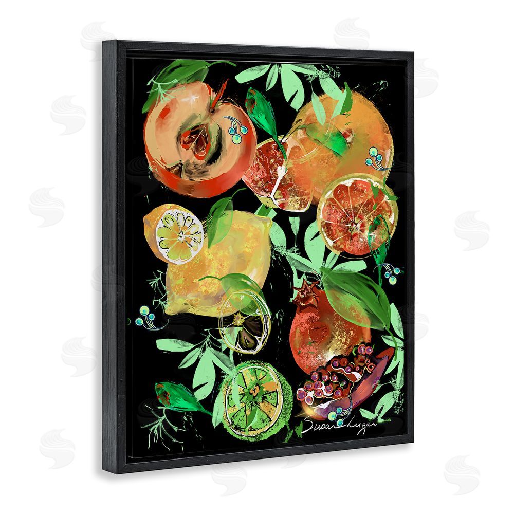 Susan Lugar Fruit Medley Combo Black Floating Frame Canvas Wall Art Print