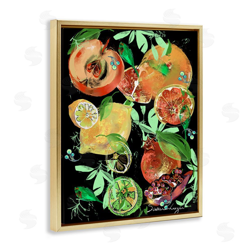 Susan Lugar Fruit Medley Combo Gold Floating Frame Canvas Wall Art Print