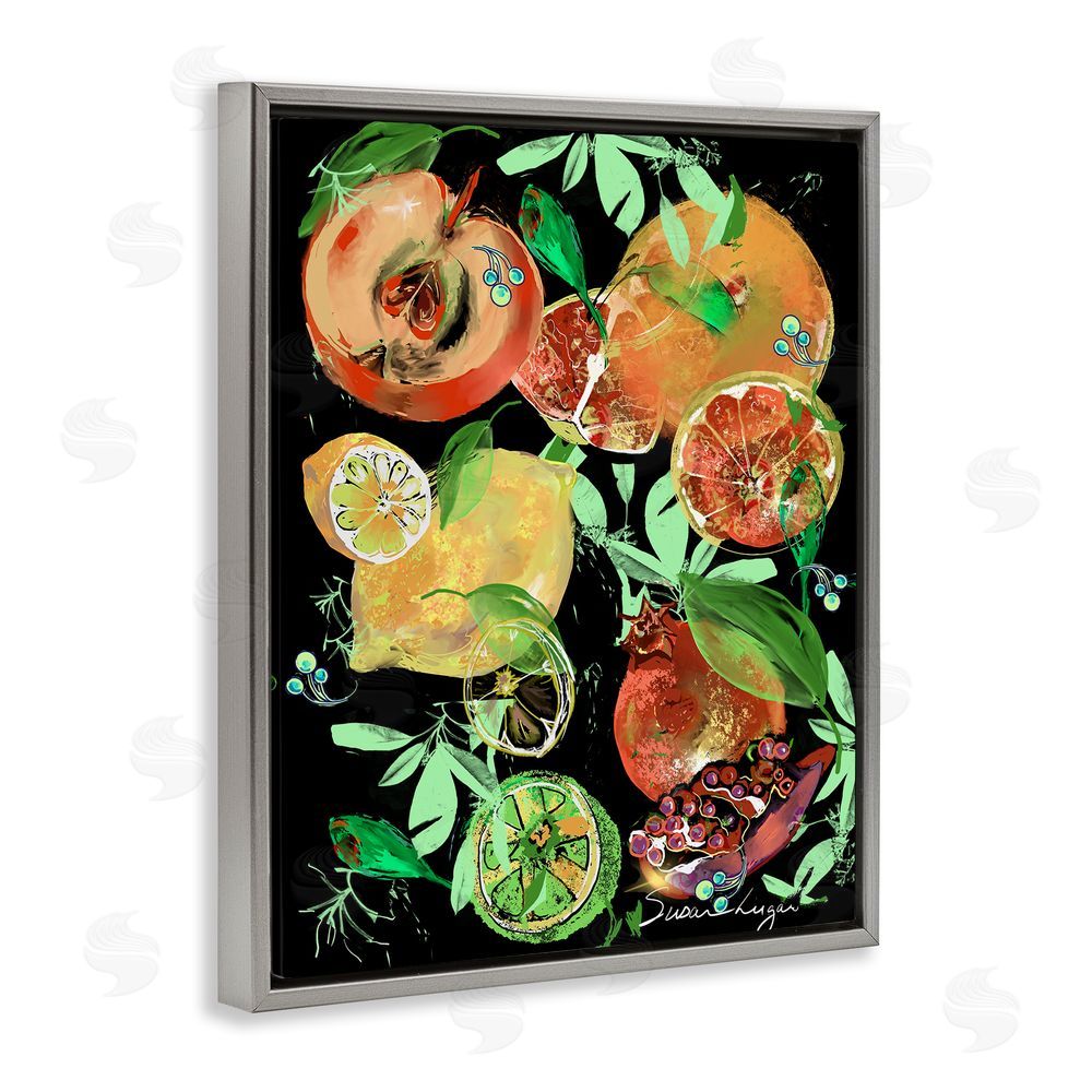 Susan Lugar Fruit Medley Combo Gray Floating Frame Canvas Wall Art Print