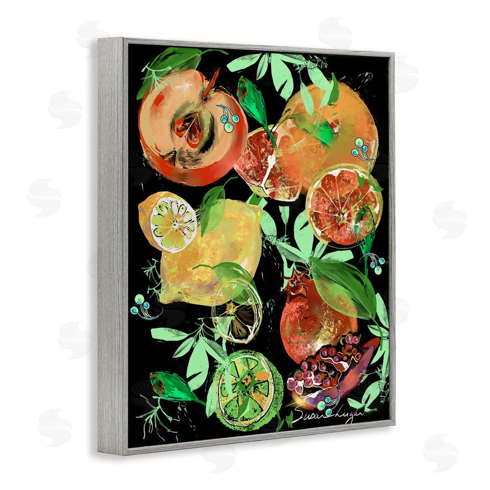 Susan Lugar Fruit Medley Combo Gray Framed Giclee Wall Art Print