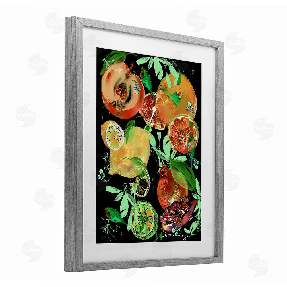 Susan Lugar Fruit Medley Combo Gray Framed Print Under Glass Wall Art