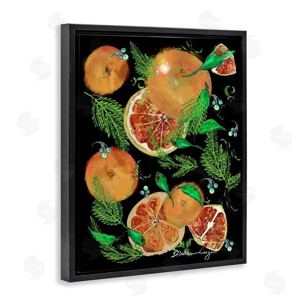 Susan Lugar Grapefruit & Ferns Medley Black Floating Frame Canvas Wall Art Print